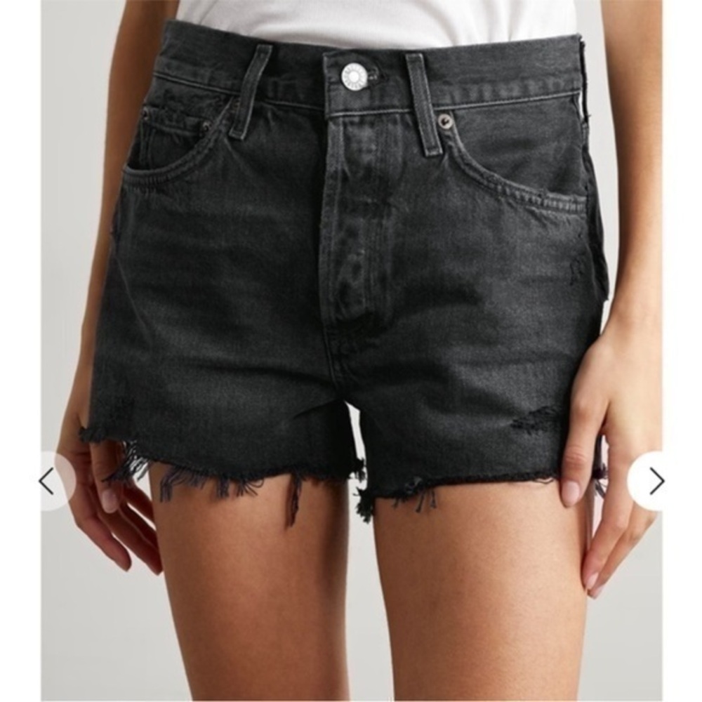 EUC AGOLDE Parker black distressed jean shorts